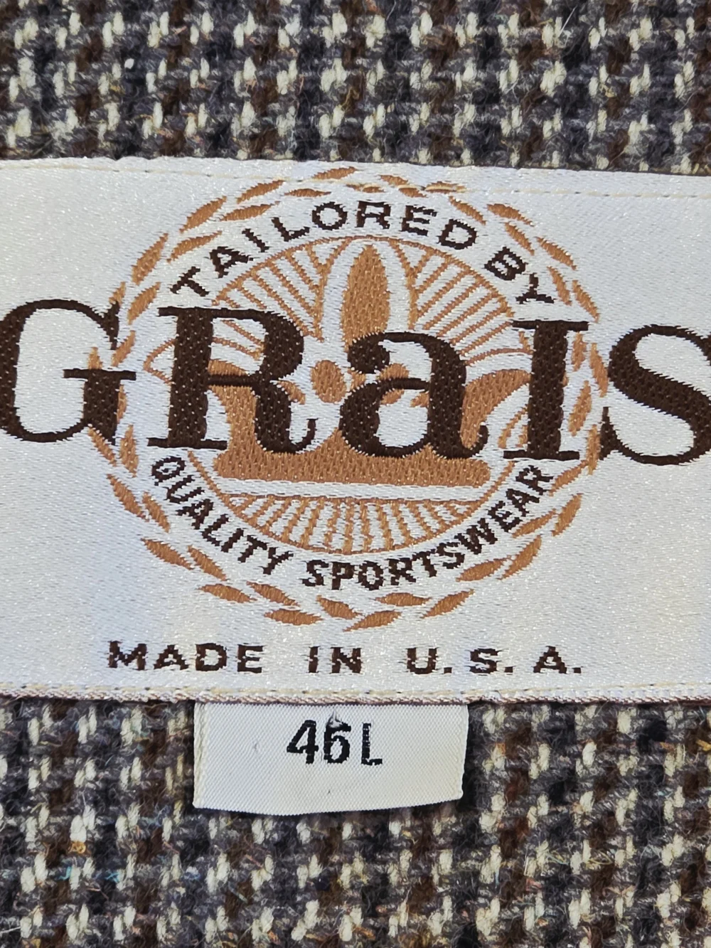 Grais Vintage Tan Car Coat Tweed Trim 46L USA Made